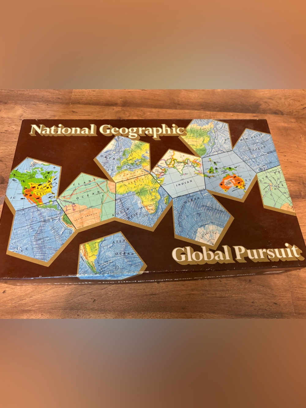 National Geographic Board Game Box with Brown & Blue Map Panels